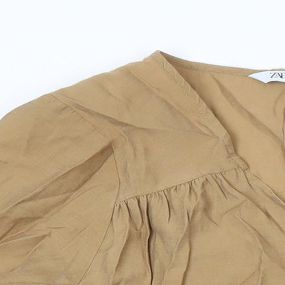 Zara Womens Brown Lyocell A-Line Size S V-Neck