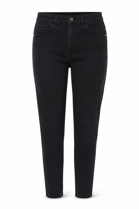 Front view of Denim & Co. women’s black cotton skinny jeans, size UK 12, 28-inch leg regular zip -, size UK 12-14