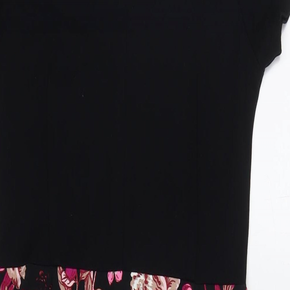 NEXT Womens Black Floral Viscose A-Line Size 12 V-Neck Zip