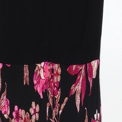 NEXT Womens Black Floral Viscose A-Line Size 12 V-Neck Zip
