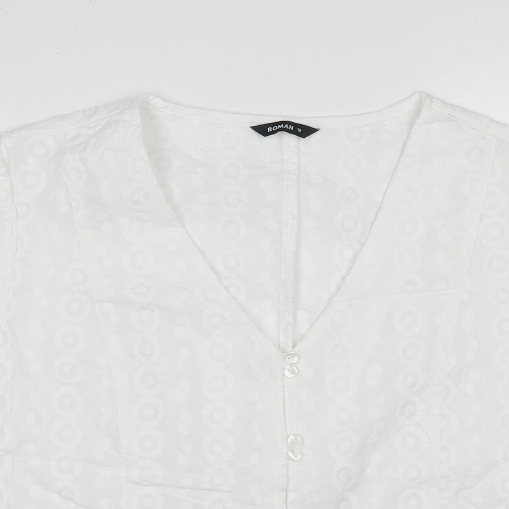 Womens UK Size 12 Roman White Basic Button-Up