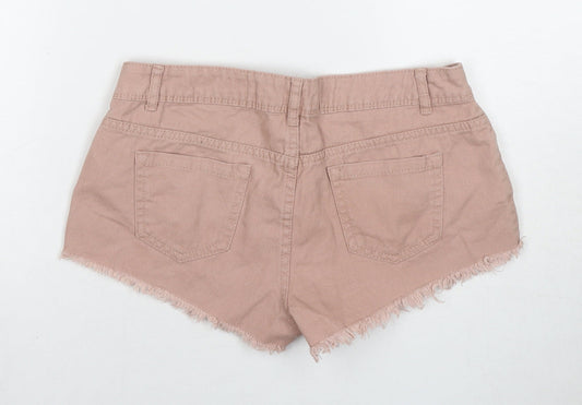 Denim & Co. Womens Beige Cotton Hot Pants Shorts Size 8 L3 in Regular Zip