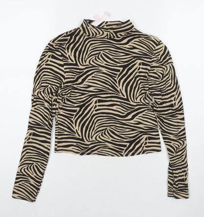 Miss Selfridge Womens Beige Animal Print Viscose Basic T-Shirt Size 10 Round Neck - Tiger Print