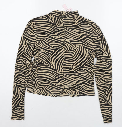 Miss Selfridge Womens Beige Animal Print Viscose Basic T-Shirt Size 10 Round Neck - Tiger Print