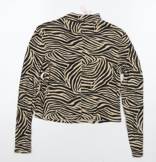 Miss Selfridge Womens Beige Animal Print Viscose Basic T-Shirt Size 10 Round Neck - Tiger Print