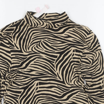 Miss Selfridge Womens Beige Animal Print Viscose Basic T-Shirt Size 10 Round Neck - Tiger Print