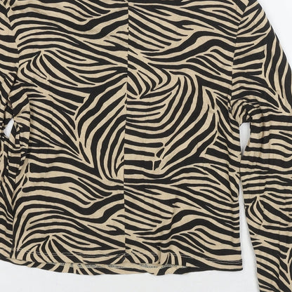 Miss Selfridge Womens Beige Animal Print Viscose Basic T-Shirt Size 10 Round Neck - Tiger Print