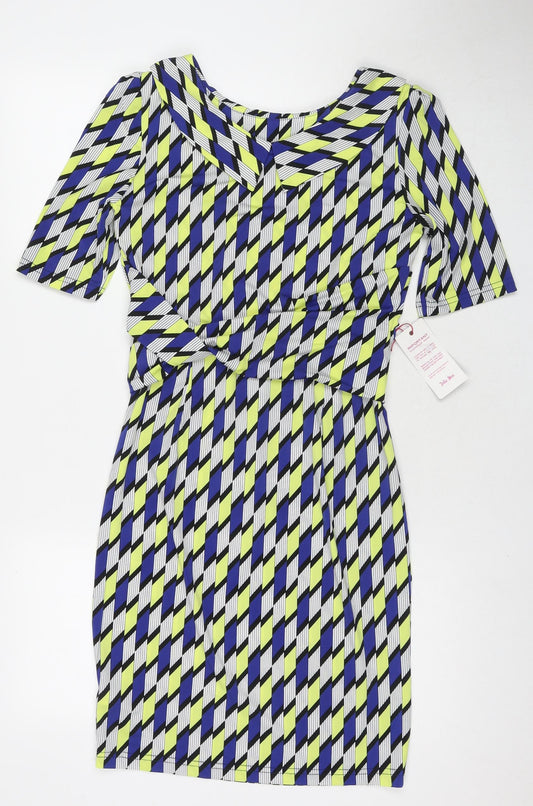 Jolie Moi Womens Multicoloured Geometric Polyester A-Line Size 10 Boat Neck Pullover