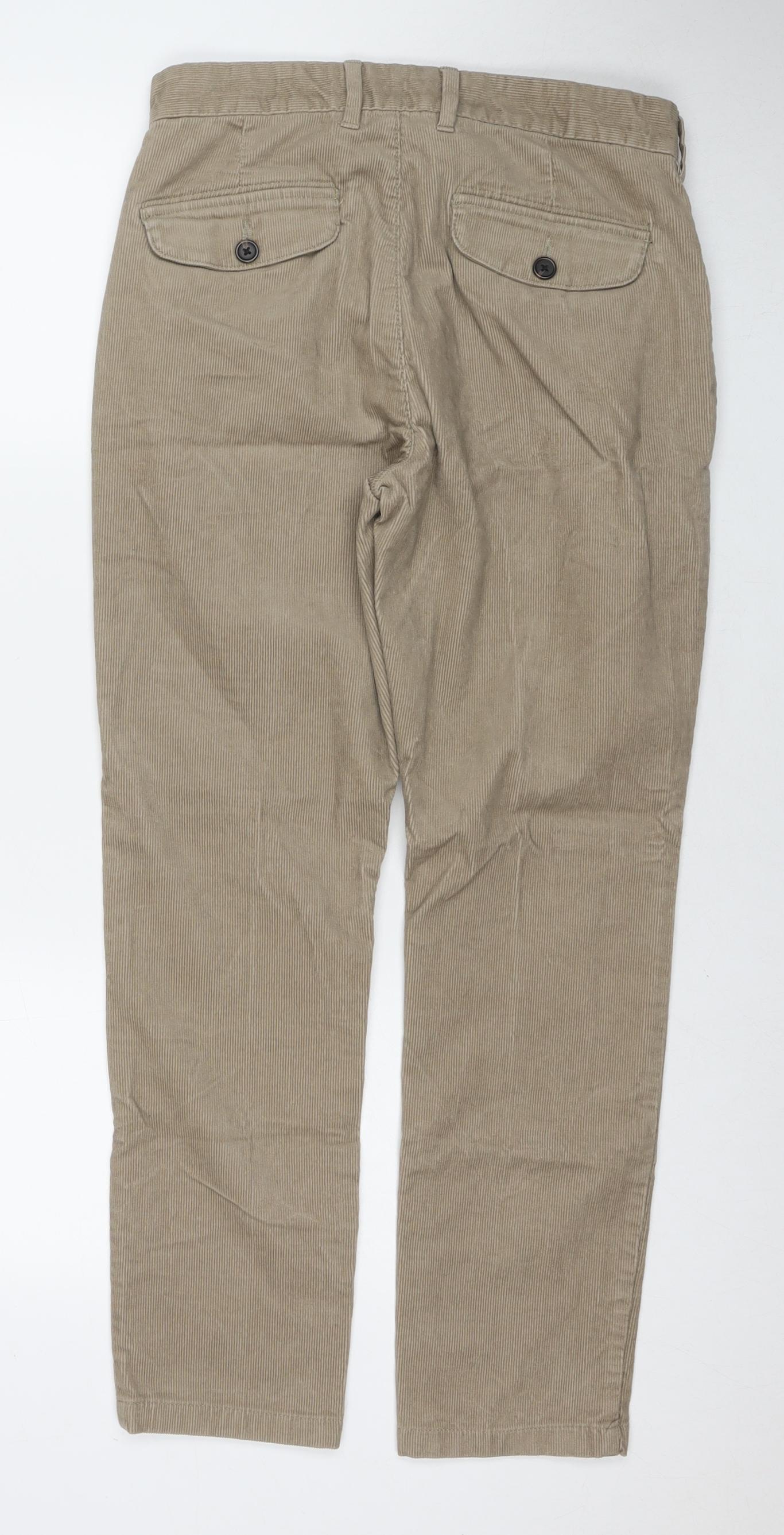 Marks and Spencer Mens Beige Cotton Trousers Size 30 in L29 in Slim Zip