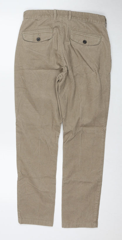 Marks and Spencer Mens Beige Cotton Trousers Size 30 in L29 in Slim Zip