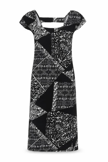 Miss Selfridge Womens Black Geometric Viscose A-Line Size 8 Square Neck Pullover