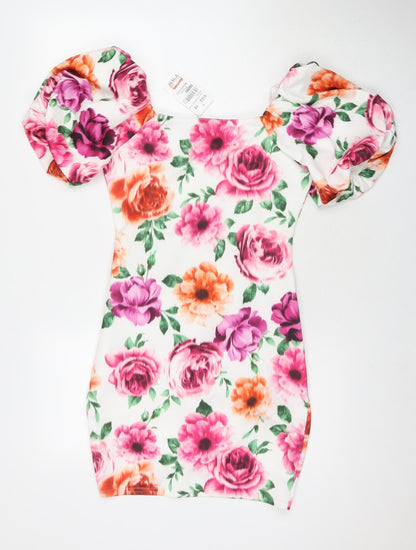 Quiz Womens Multicoloured Floral Polyester A-Line Size 10 Square Neck Pullover