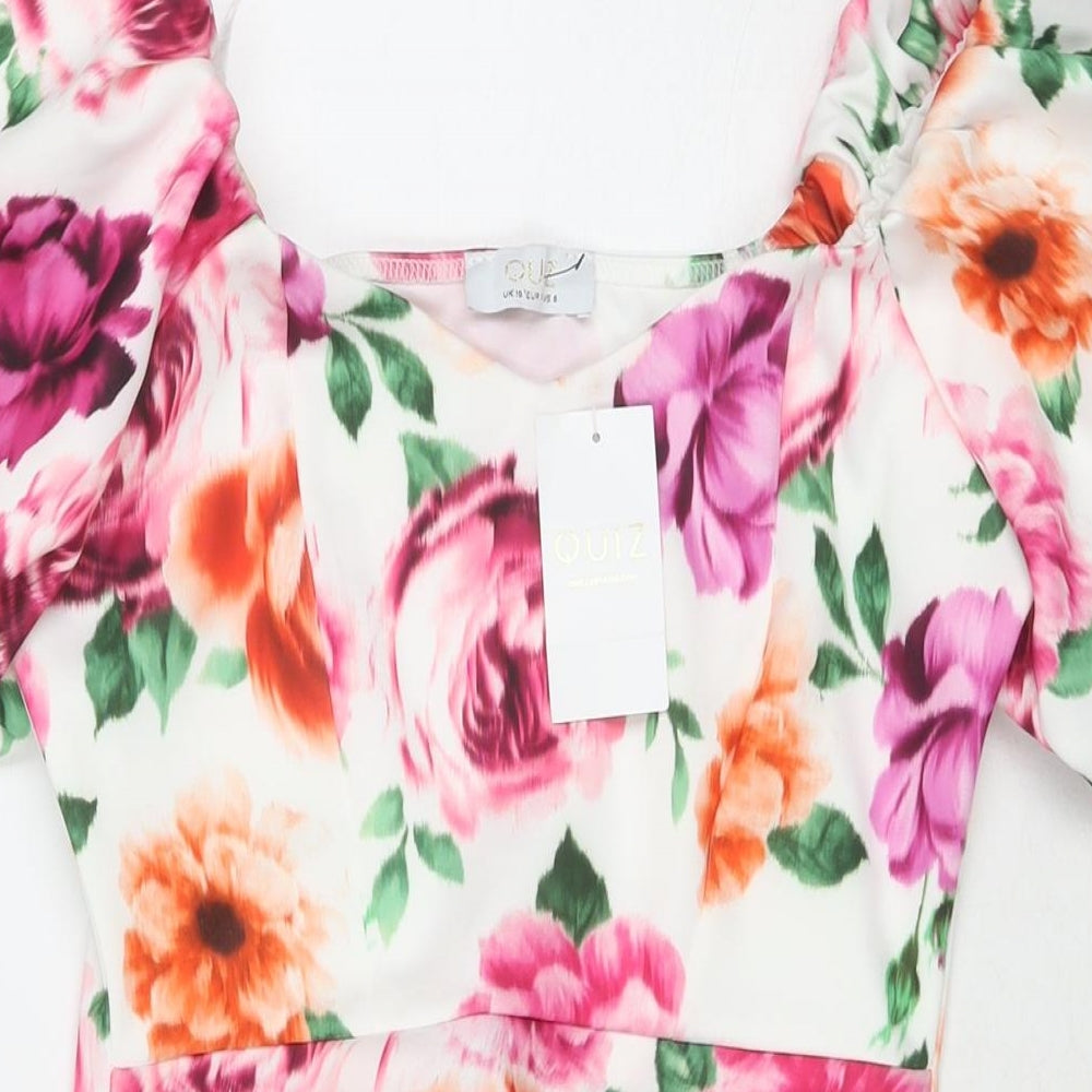 Quiz Womens Multicoloured Floral Polyester A-Line Size 10 Square Neck Pullover