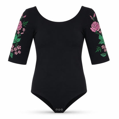 OOTD Womens Black Cotton Bodysuit One-Piece Size 10 Snap