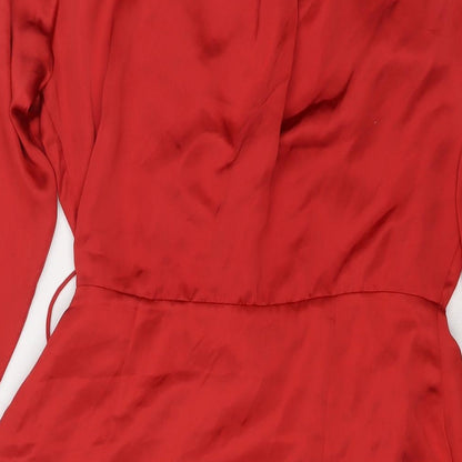 Zara Womens Red Polyester Wrap Dress Size M V-Neck Button