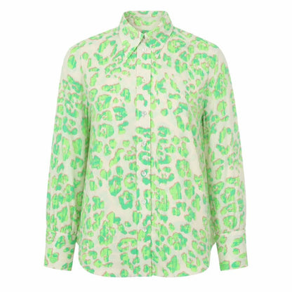 Marks & Spencer Womens Green Animal Print Polyester Basic Button-Up Size 10 Collared - Leopard Print