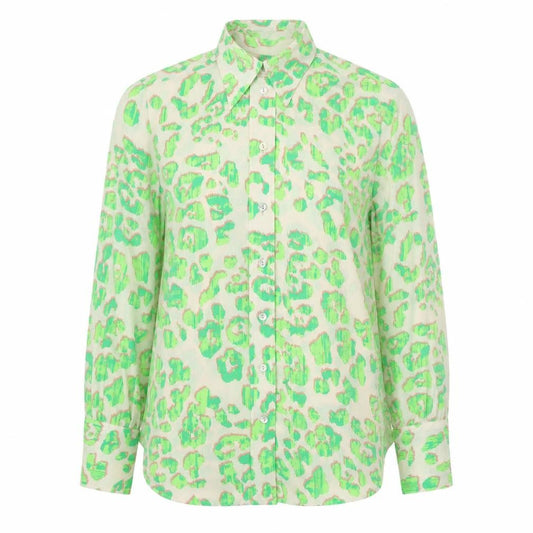 Marks & Spencer Womens Green Animal Print Polyester Basic Button-Up Size 10 Collared - Leopard Print