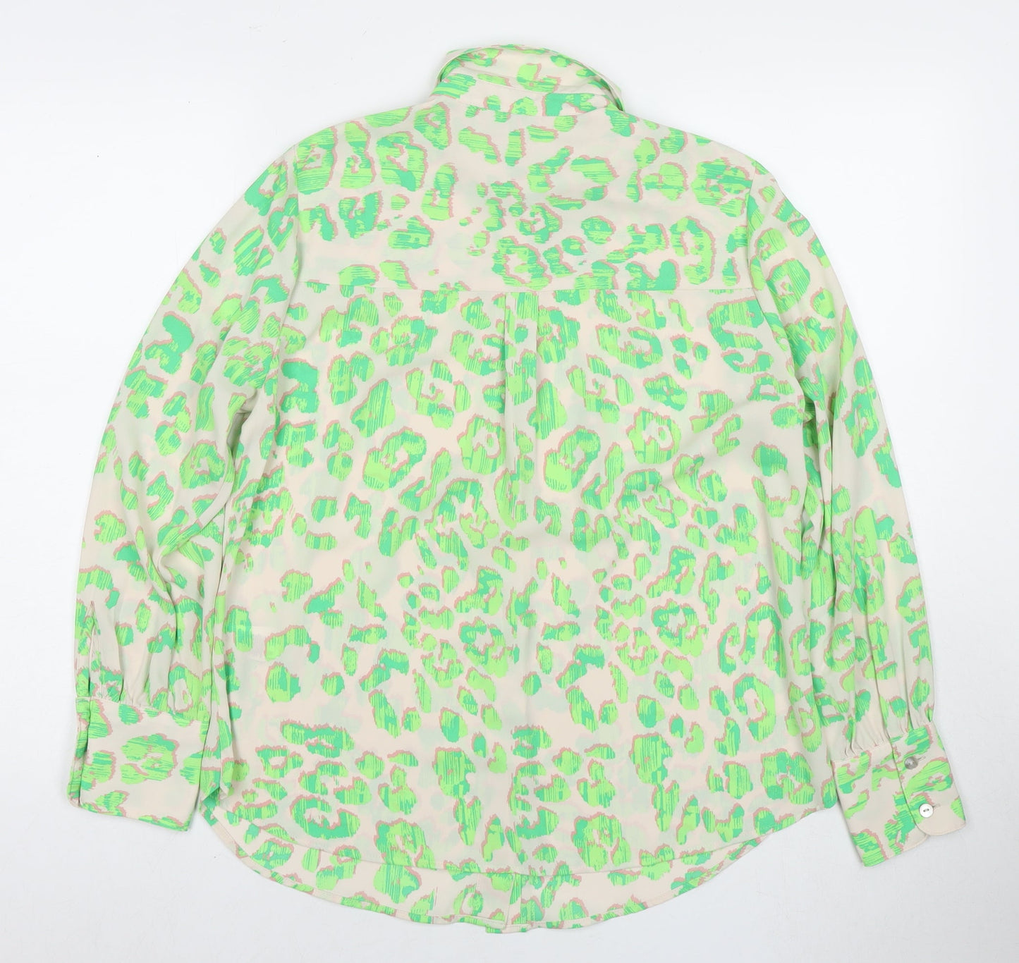 Marks and Spencer Womens Green Animal Print Polyester Basic Button-Up Size 10 Collared - Leopard Print