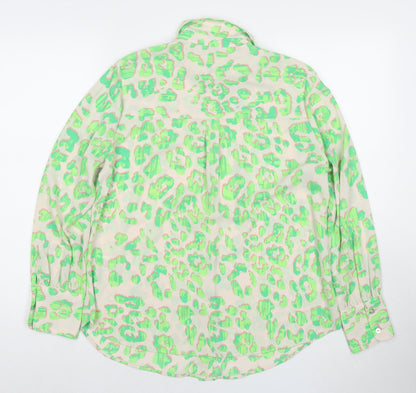 Marks and Spencer Womens Green Animal Print Polyester Basic Button-Up Size 10 Collared - Leopard Print