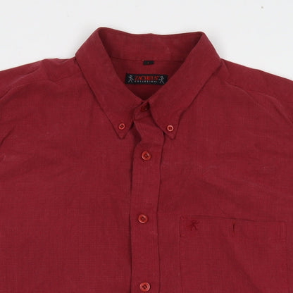 Zacheus Mens Red Polyamide Button-Up Size L Collared Button