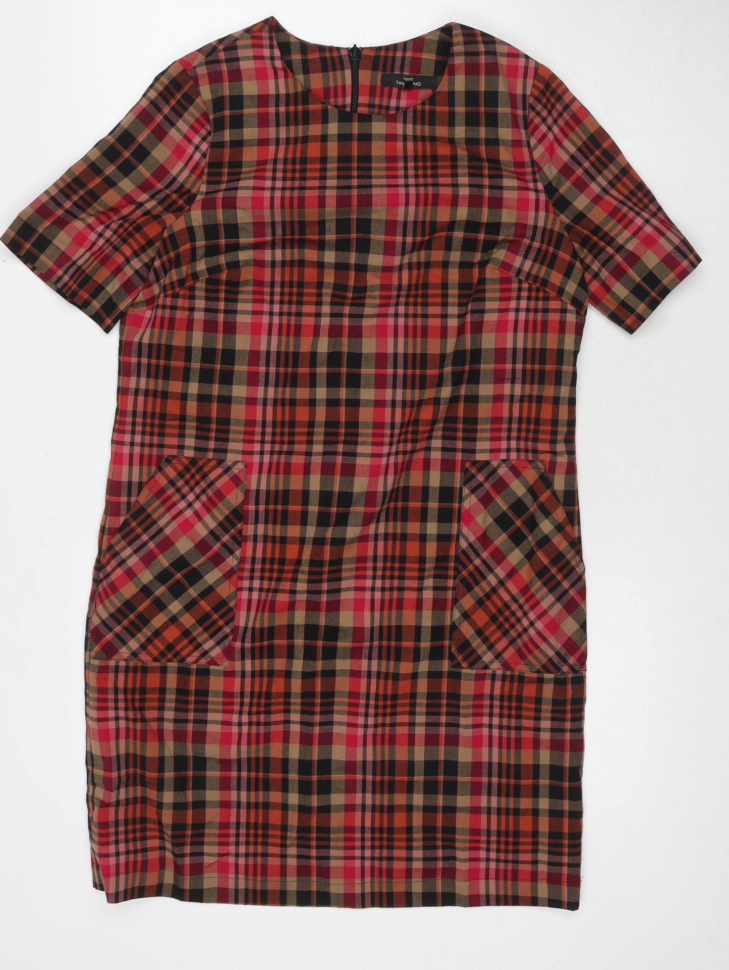 NEXT Womens Multicoloured Check Viscose A-Line Size 14 Round Neck Zip