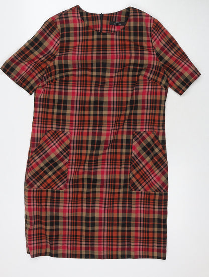 NEXT Womens Multicoloured Check Viscose A-Line Size 14 Round Neck Zip