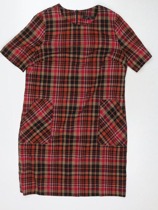 NEXT Womens Multicoloured Check Viscose A-Line Size 14 Round Neck Zip