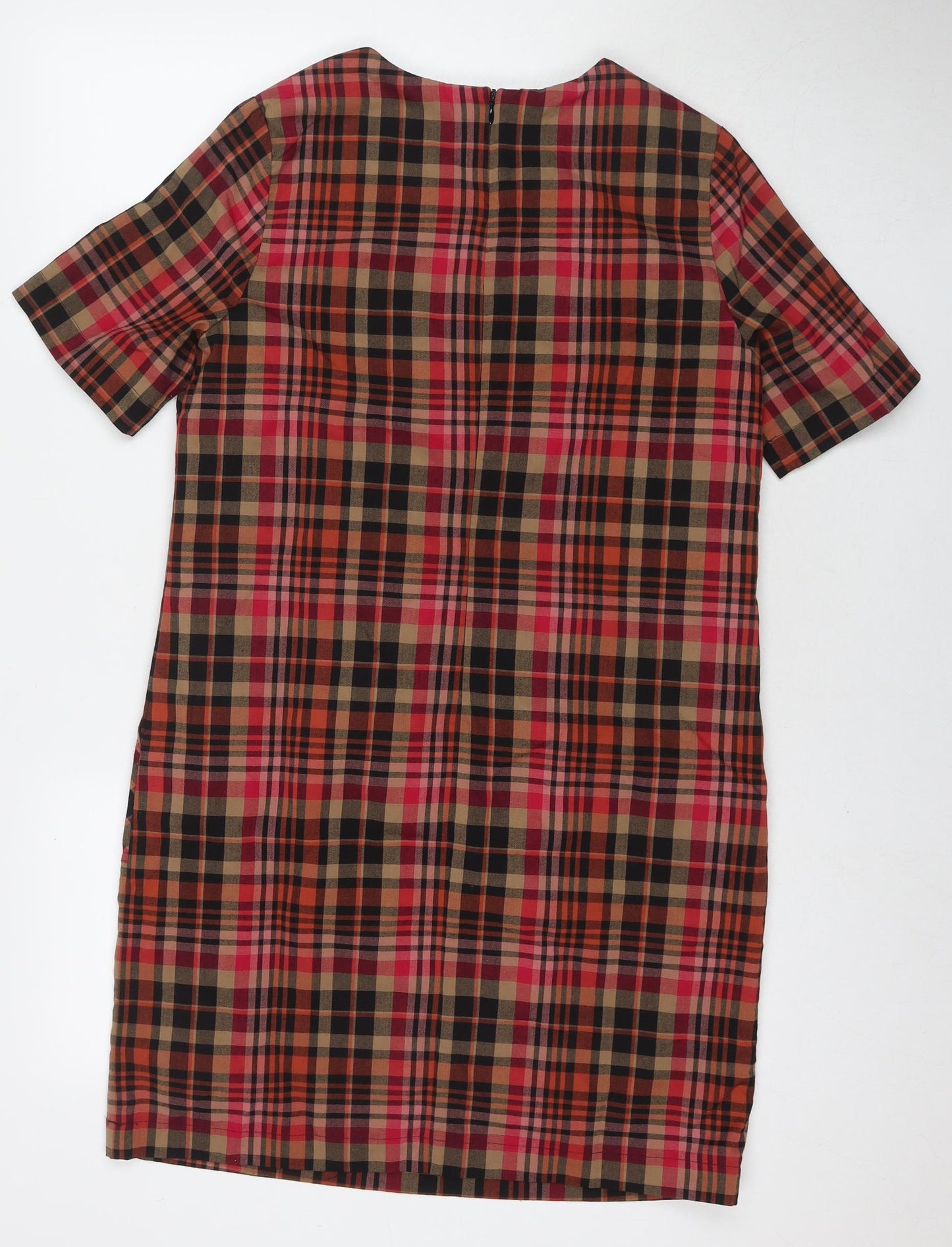 NEXT Womens Multicoloured Check Viscose A-Line Size 14 Round Neck Zip