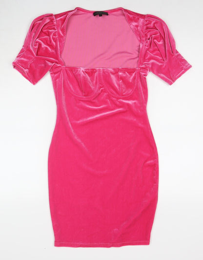 Love & Other Things Womens Pink Polyester A-Line Size M Square Neck Pullover