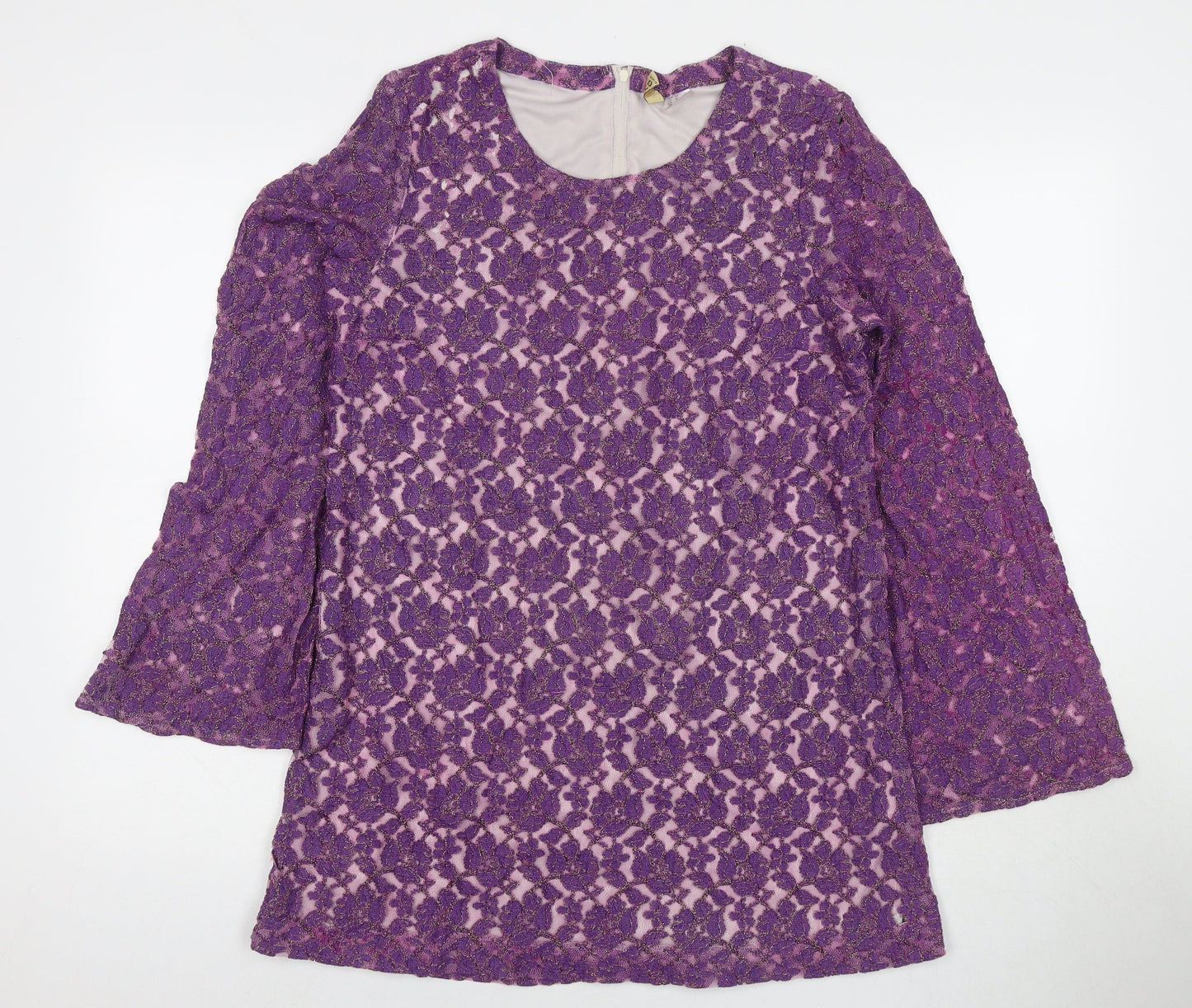 Divided by H&M Womens Purple Floral Polyester Tunic Blouse Size 14 Round Neck - Glitter Detail