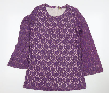 Divided by H&M Womens Purple Floral Polyester Tunic Blouse Size 14 Round Neck - Glitter Detail