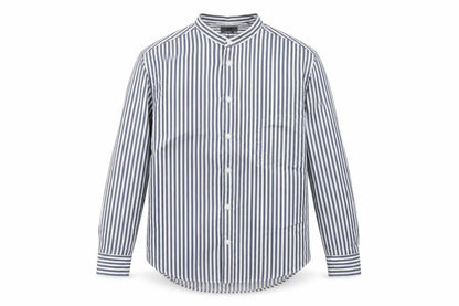 H&M Mens Blue Striped Viscose Button-Up Size M Round Neck Button