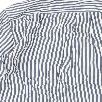 H&M Mens Blue Striped Viscose Button-Up Size M Round Neck Button