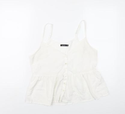 Boohoo Womens White Polyester Camisole T-Shirt Size 14 V-Neck