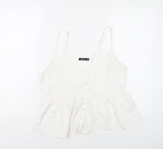 Boohoo Womens White Polyester Camisole T-Shirt Size 14 V-Neck