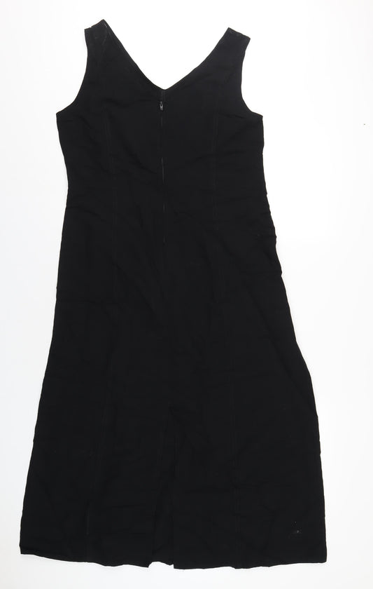 Marks and Spencer Womens Black Viscose A-Line Size 14 V-Neck Zip