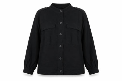 Next Womens Black Cotton Basic Button-Up Size 18 Round Neck