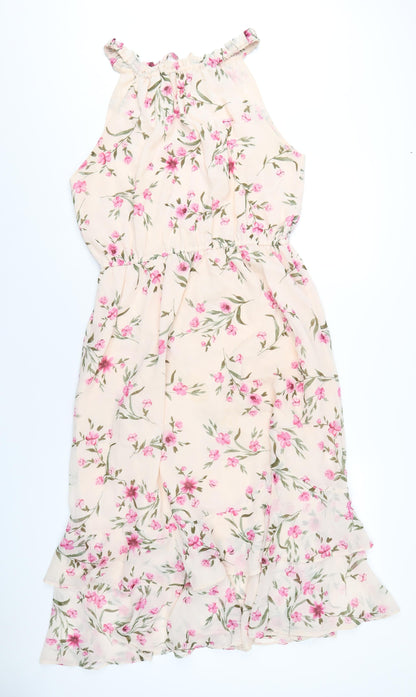 Simply Be Womens Pink Floral Polyester A-Line Size 16 Round Neck Tie