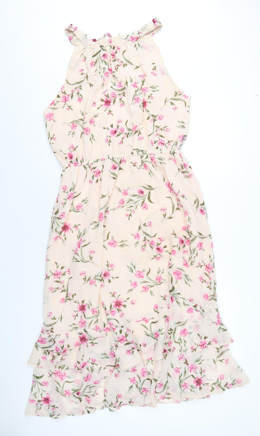 Simply Be Womens Pink Floral Polyester A-Line Size 16 Round Neck Tie