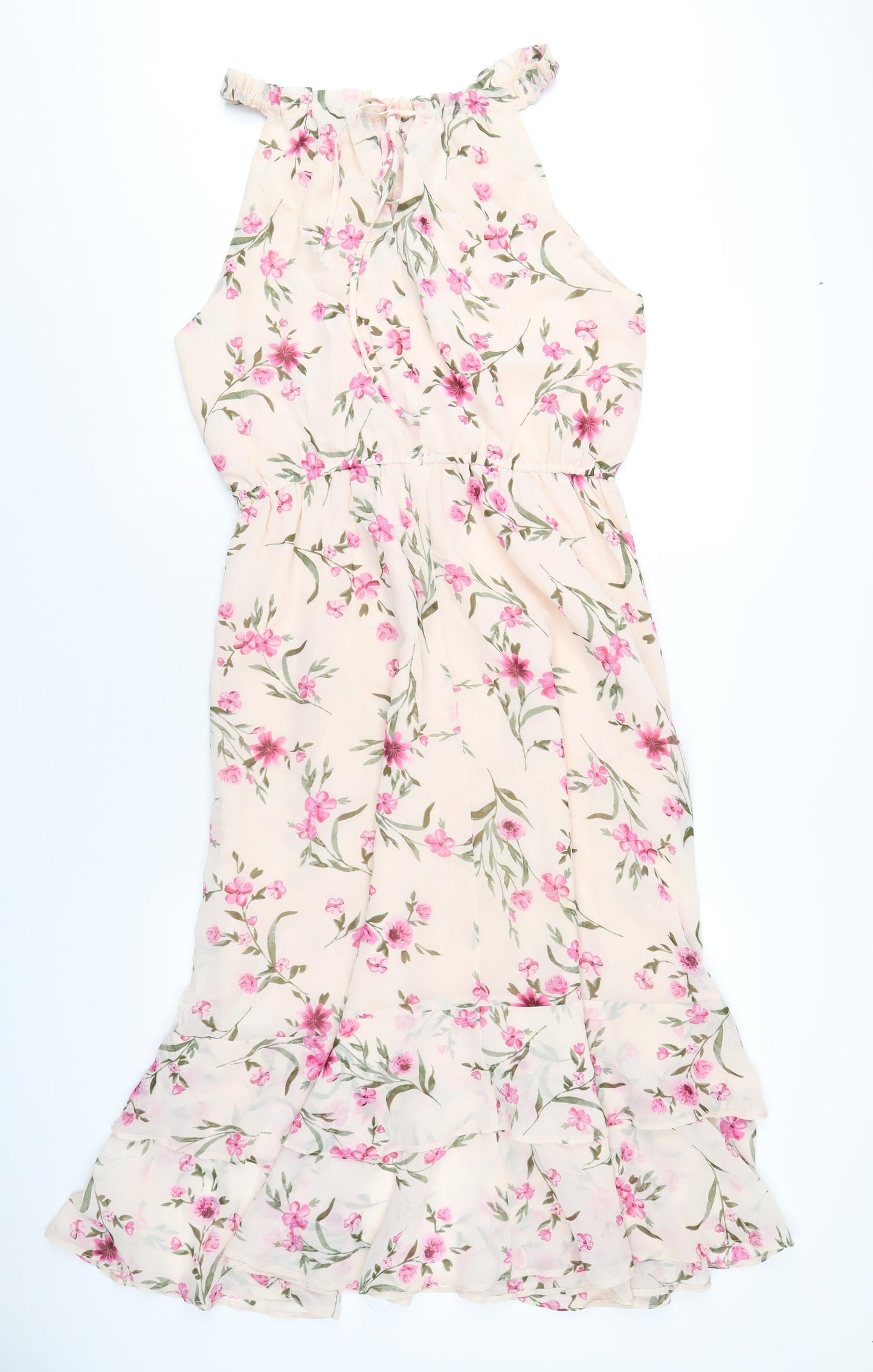 Simply Be Womens Pink Floral Polyester A-Line Size 16 Round Neck Tie
