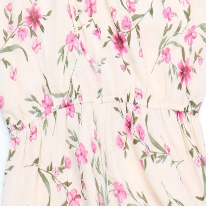 Simply Be Womens Pink Floral Polyester A-Line Size 16 Round Neck Tie