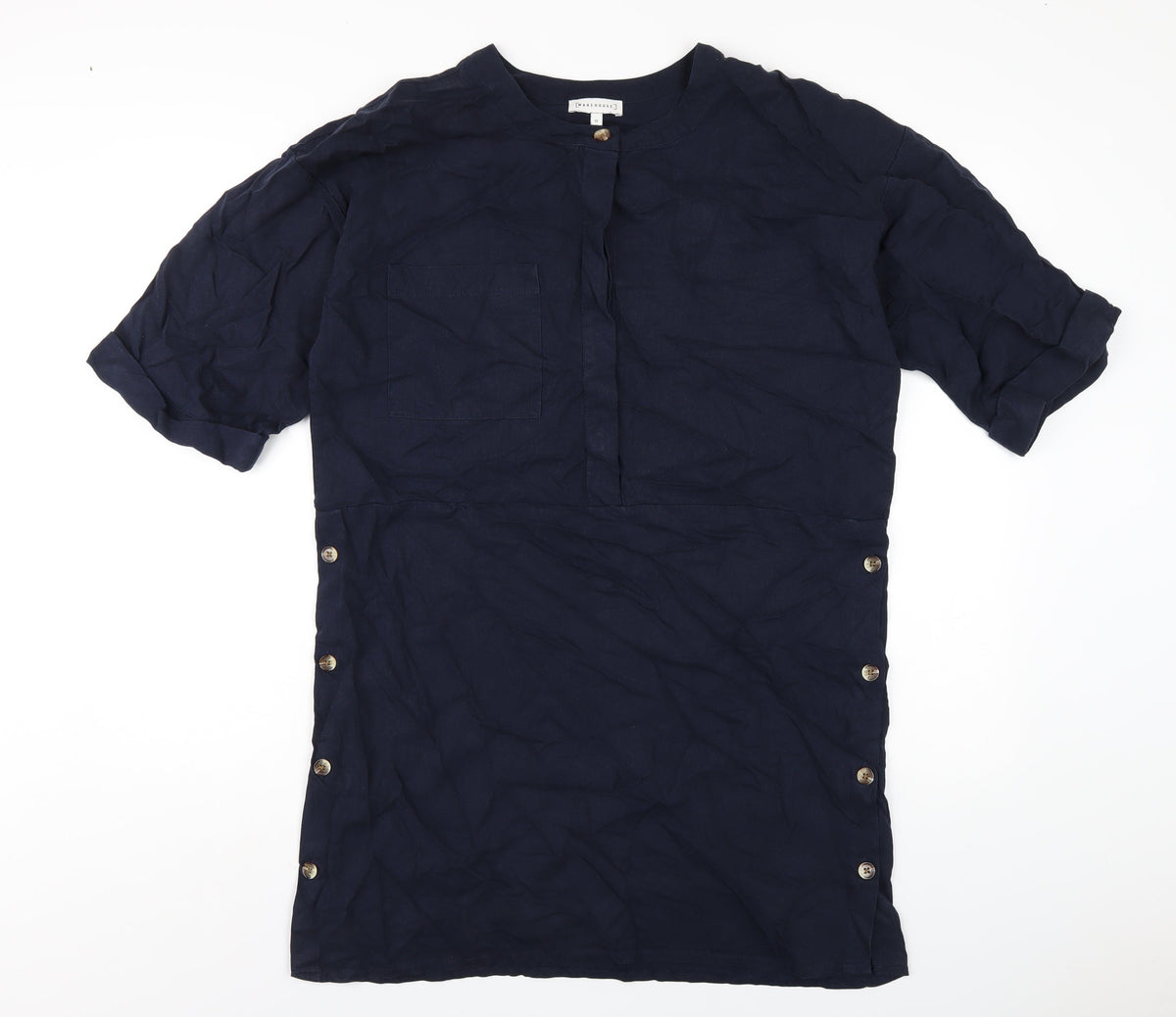 Warehouse Womens Blue Viscose A-Line Size 12 Round Neck Button