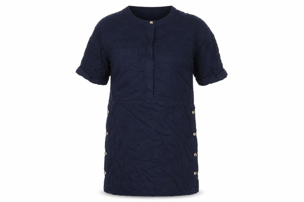 Warehouse Womens Blue Viscose A-Line Size 12 Round Neck Button