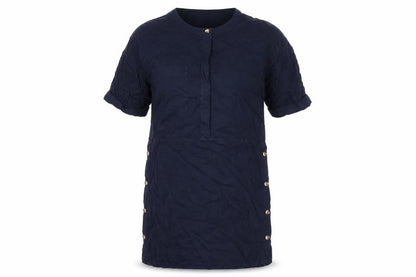 Warehouse Womens Blue Viscose A-Line Size 12 Round Neck Button