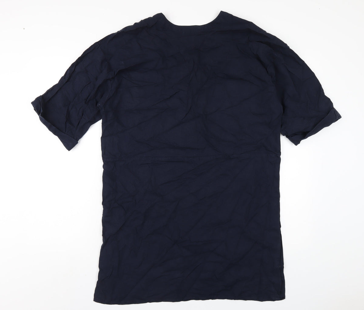 Warehouse Womens Blue Viscose A-Line Size 12 Round Neck Button