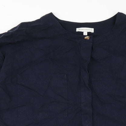 Warehouse Womens Blue Viscose A-Line Size 12 Round Neck Button