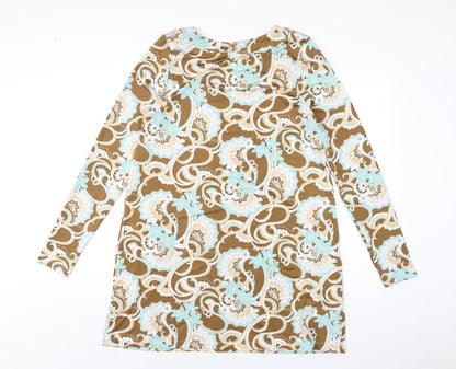 H&M Womens Multicoloured Geometric Polyester A-Line Size 12 Round Neck Pullover