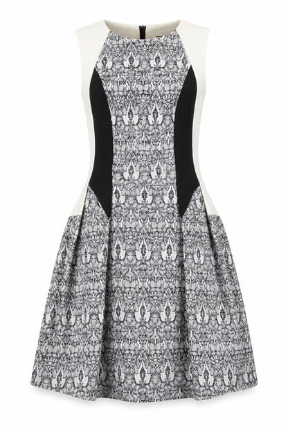 Definitions Womens Grey Geometric Polyester A-Line Size 10 Round Neck Zip