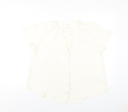 H&M Womens Ivory Polyester Basic Blouse Size 8 V-Neck