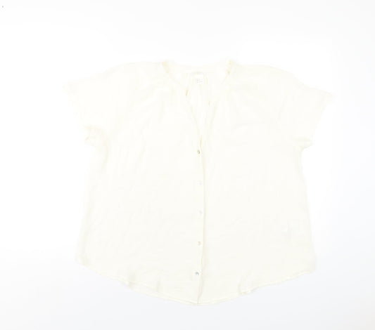 H&M Womens Ivory Polyester Basic Blouse Size 8 V-Neck